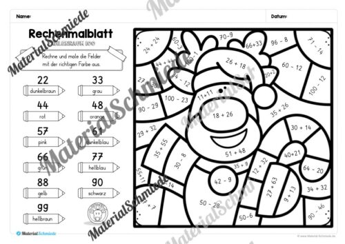 8 Rechenmalblätter Weihnachten: Zahlenraum 100 (Vorschau 05)