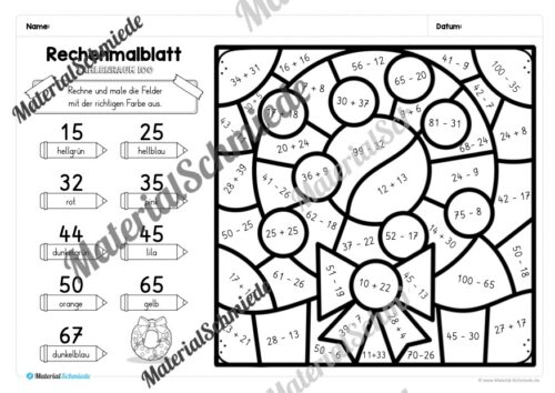 8 Rechenmalblätter Weihnachten: Zahlenraum 100 (Vorschau 07)