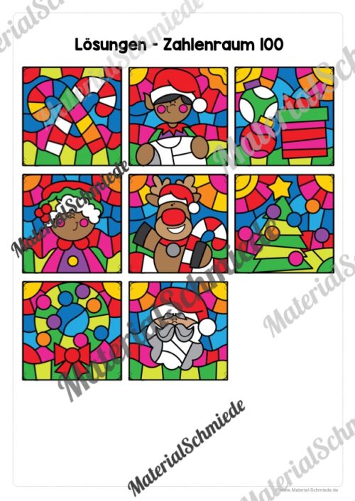 8 Rechenmalblätter Weihnachten: Zahlenraum 100 (Vorschau 09)