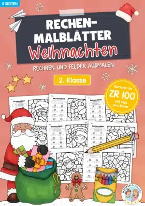 8 Rechenmalblätter Weihnachten: Zahlenraum 100