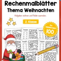 8 Rechenmalblätter Weihnachten: Zahlenraum 100