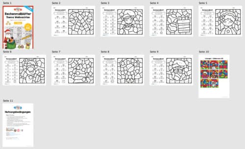 8 Rechenmalblätter Weihnachten: Zahlenraum 100 (Überblick)