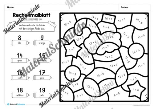 8 Rechenmalblätter Weihnachten: Zahlenraum 20 (Vorschau 01)