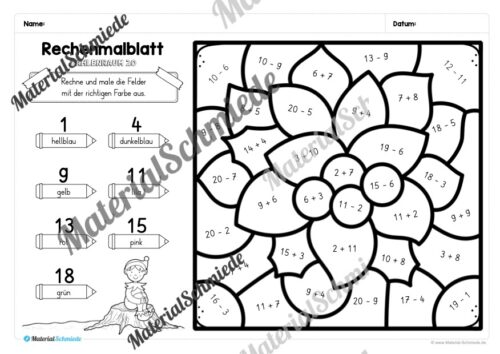 8 Rechenmalblätter Weihnachten: Zahlenraum 20 (Vorschau 08)