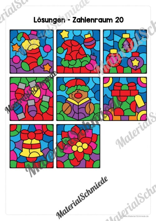 8 Rechenmalblätter Weihnachten: Zahlenraum 20 (Vorschau 09)