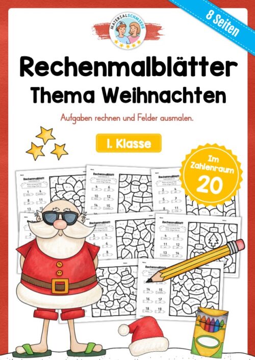 8 Rechenmalblätter Weihnachten: Zahlenraum 20