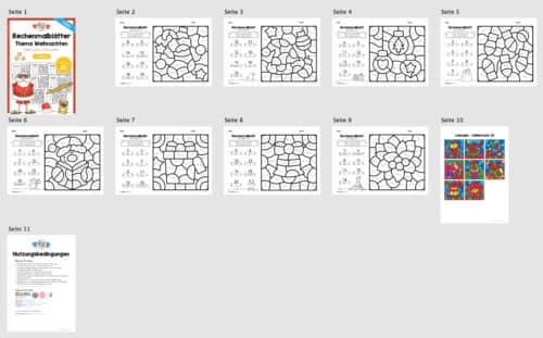 8 Rechenmalblätter Weihnachten: Zahlenraum 20 (Überblick)