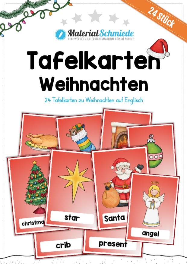 24 Tafelkarten zu Weihnachten (auf Englisch)