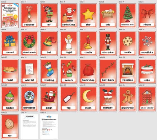 32 Tafelkarten zu Weihnachten (auf Englisch) - Überblick