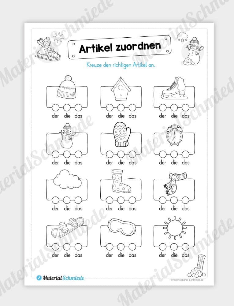 Materialpaket Winter: Deutsch (1/2 Klasse) – Artikel zuordnen