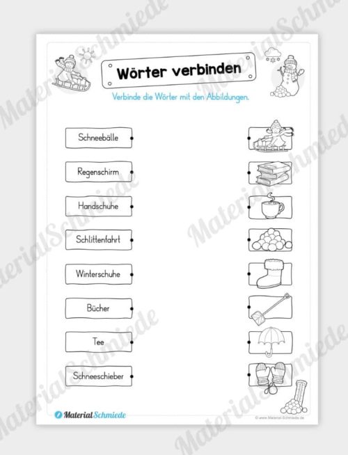 Materialpaket Winter: Deutsch (1/2 Klasse) - Wörter verbinden