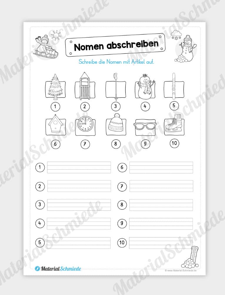 Materialpaket Winter: Deutsch (1/2 Klasse) – Nomen abschreiben