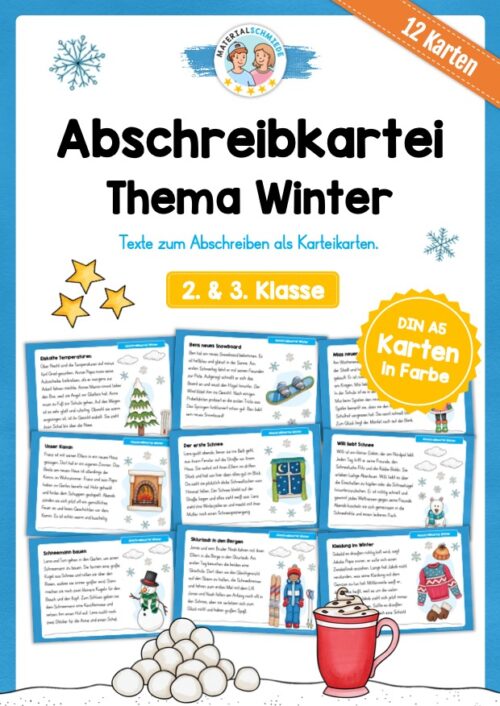 Abschreibkartei: Thema Winter (12 Karten mit Abschreibtexten)