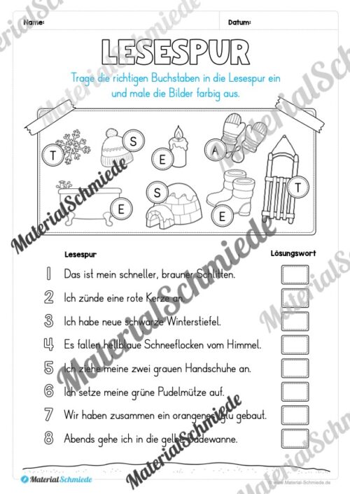 Lese- & Rätselheft zum Winter (1. & 2. Klasse) - Arbeitsblatt 09
