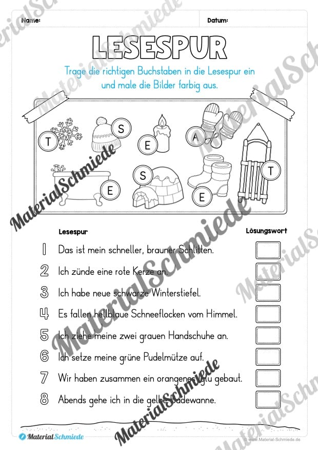 Lese- & Rätselheft zum Winter (1. & 2. Klasse) – Arbeitsblatt 09
