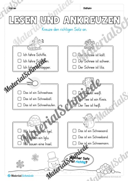 Lese- & Rätselheft zum Winter (1. & 2. Klasse) - Arbeitsblatt 11