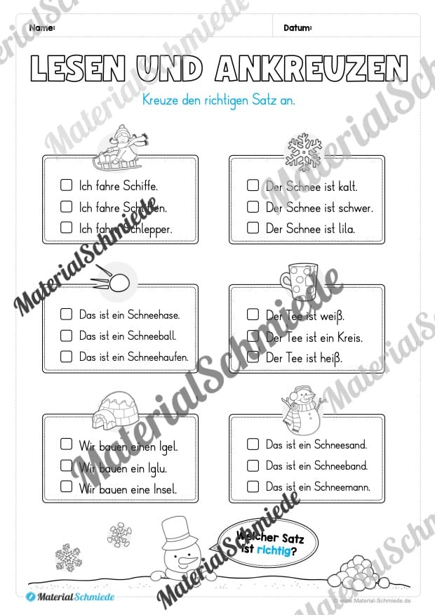 Lese- & Rätselheft zum Winter (1. & 2. Klasse) – Arbeitsblatt 11