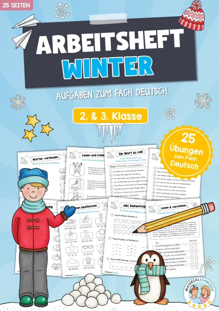 Materialpaket Winter: Deutsch 2. & 3. Klasse (25 Arbeitsblätter)