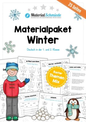 Materialpaket Winter: Deutsch (1/2 Klasse) – 25 Arbeitsblätter