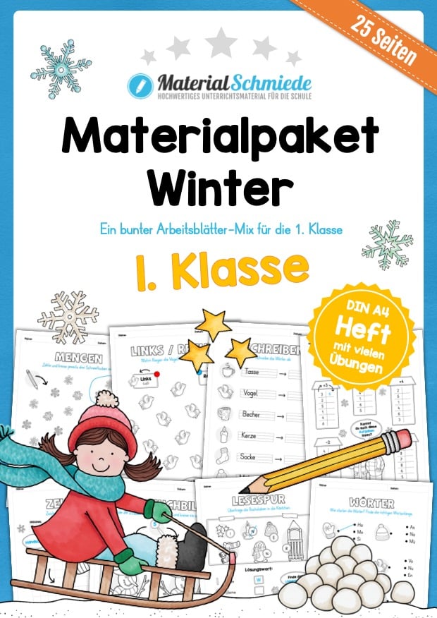 Materialpaket Winter: 1. Klasse (25 Arbeitsblätter)