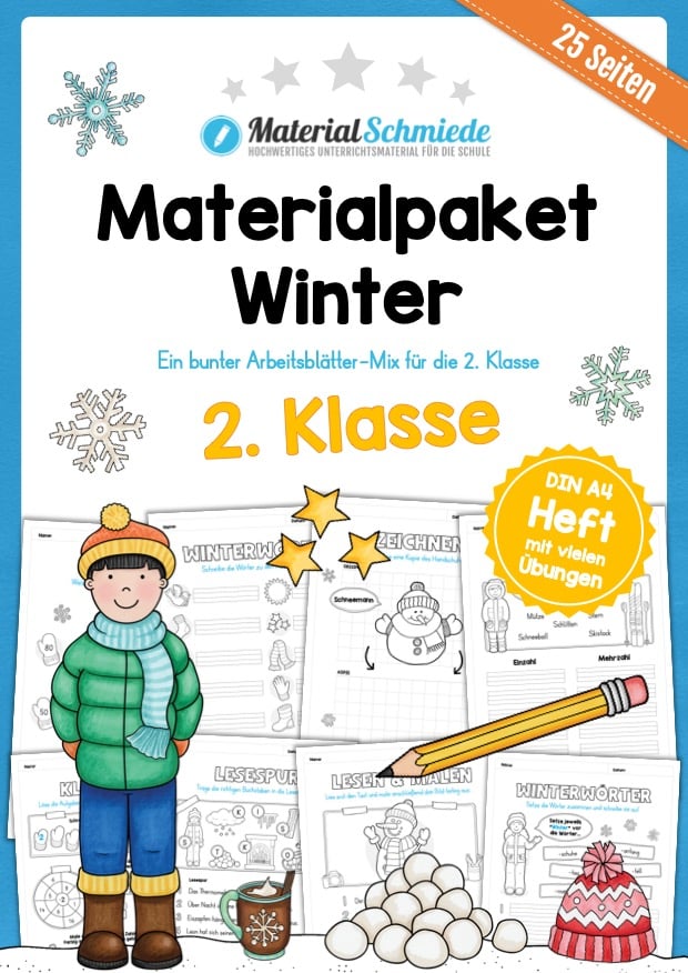 Materialpaket Winter: 2. Klasse (25 Arbeitsblätter)