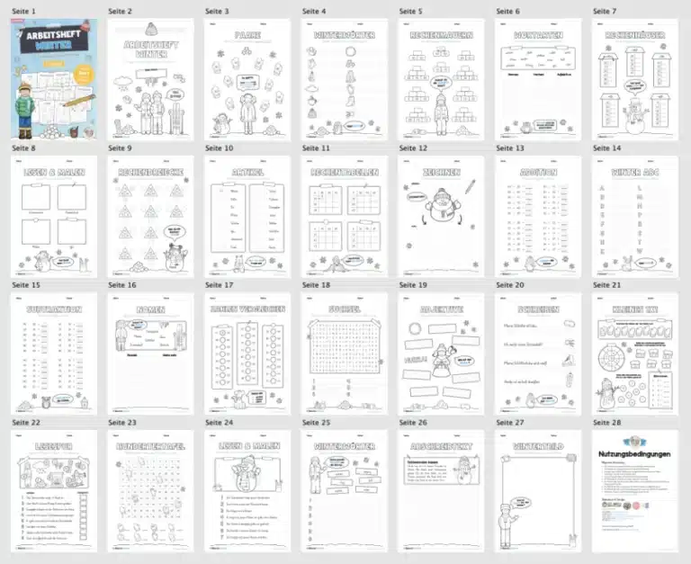 Arbeitsheft Winter: 2. Klasse (25 Arbeitsblätter) – Überblick