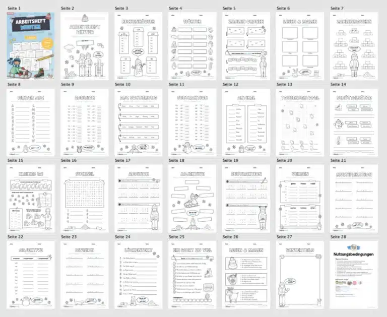Arbeitsheft Winter: 3. Klasse (25 Arbeitsblätter) – Überblick