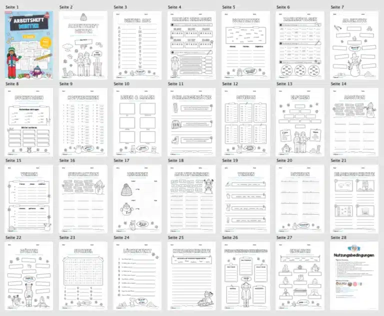 Arbeitsheft Winter: 4. Klasse (25 Arbeitsblätter) – Überblick