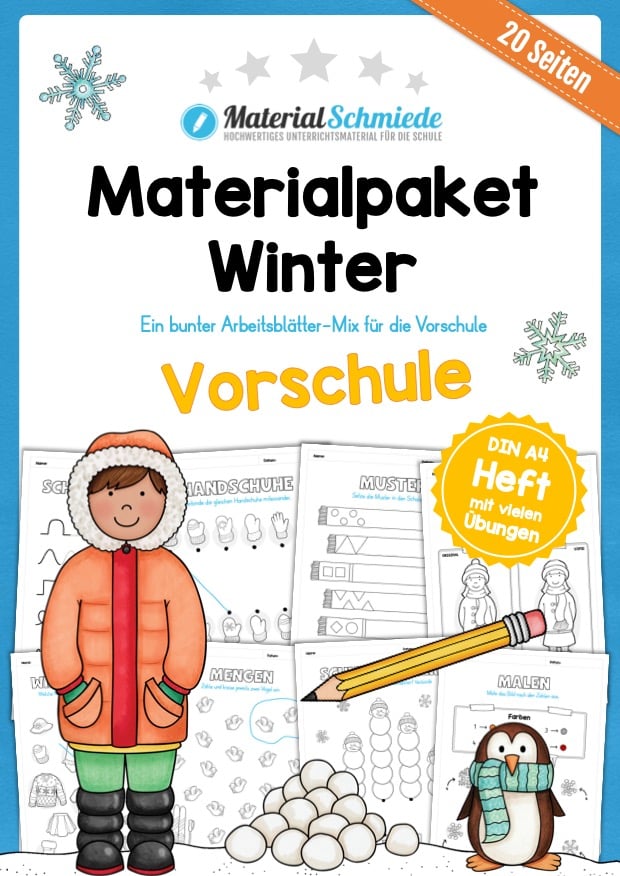 Materialpaket Winter: Vorschule (20 Arbeitsblätter)