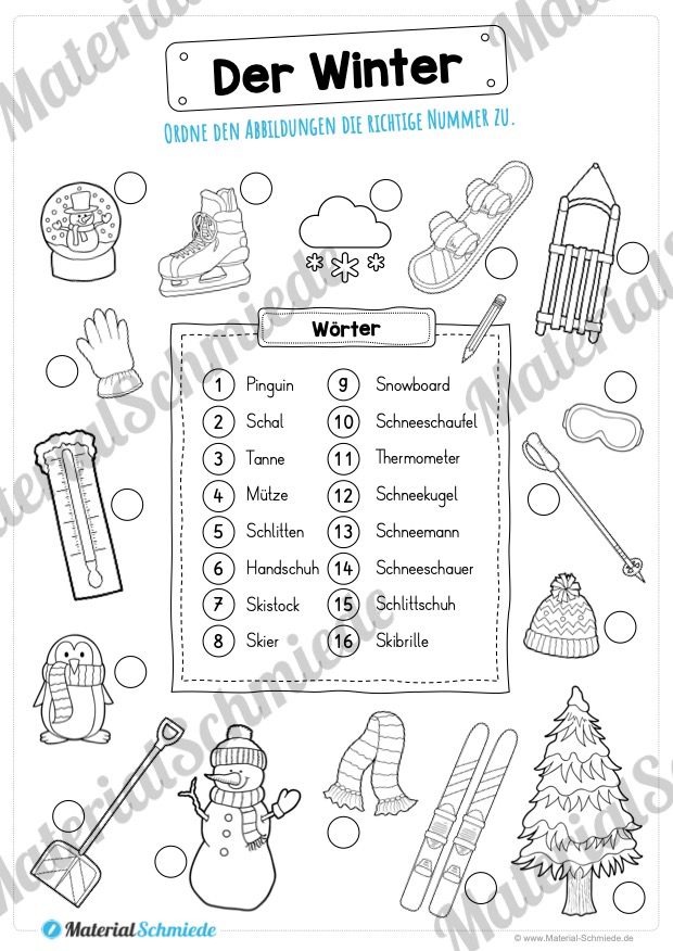 16 Abbildungen zum Winter zuordnen