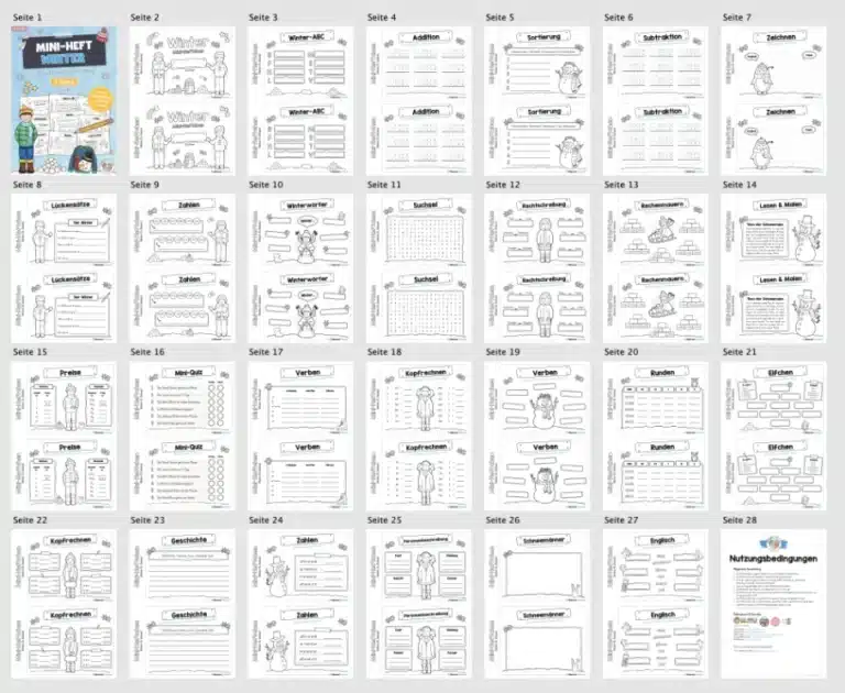 Mini-Heft: Winter – 4. Klasse (25 Arbeitsblätter) – Überblick