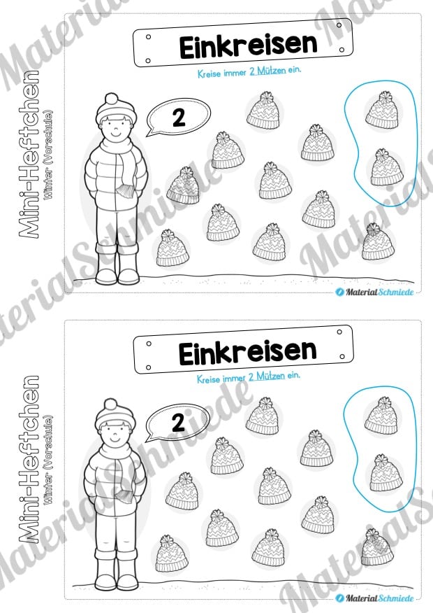 Mini-Heft: Winter Vorschule – 20 Arbeitsblätter (Vorschau 03)