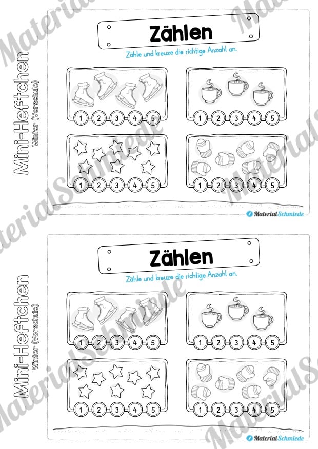 Mini-Heft: Winter Vorschule – 20 Arbeitsblätter (Vorschau 07)