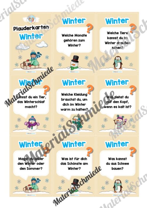 Plauderkarten: Thema Winter (Lesespiel) - Arbeitsblatt 01