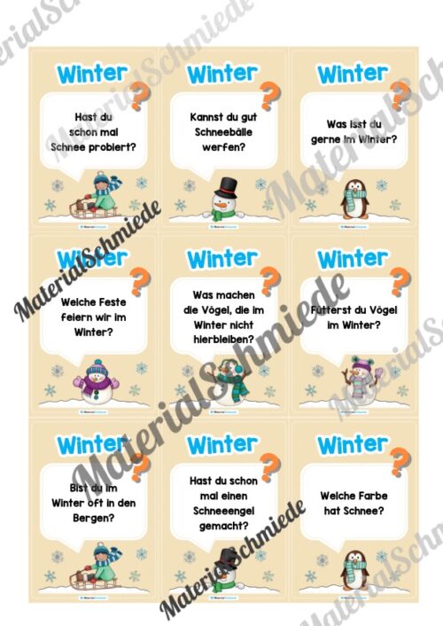 Plauderkarten: Thema Winter (Lesespiel) - Arbeitsblatt 03