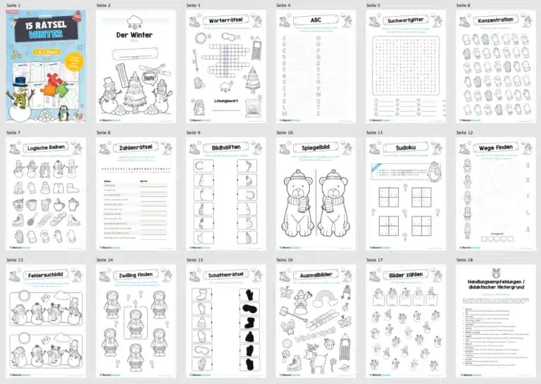 15 Rätsel zum Winter (1. & 2. Klasse) – Überblick