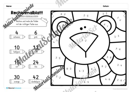 8 Rechenmalblätter Winter: Kleines Einmaleins (Arbeitsblatt 02)