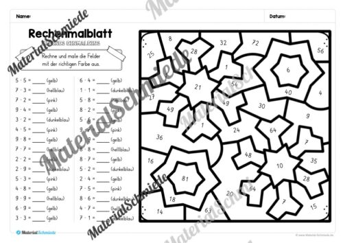 8 Rechenmalblätter Winter: Kleines Einmaleins (Arbeitsblatt 03)