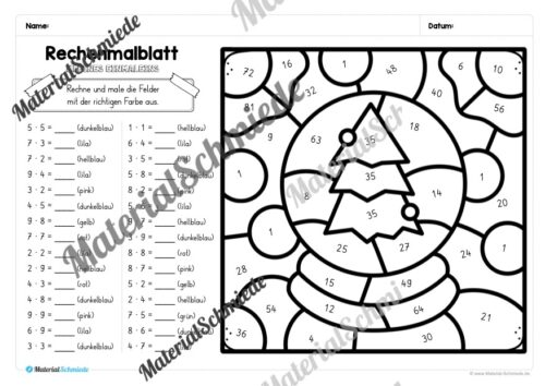 8 Rechenmalblätter Winter: Kleines Einmaleins (Arbeitsblatt 04)