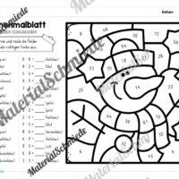 8 Rechenmalblätter Winter: Kleines Einmaleins (Arbeitsblatt 07)