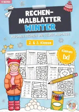 8 Rechenmalblätter Winter: Kleines Einmaleins