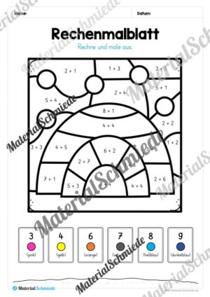 Rechenmalblätter Winter: Zahlenraum 10 (Vorschau 05)