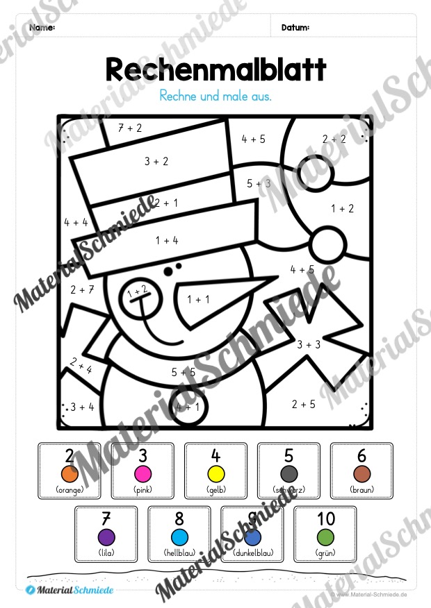 Rechenmalblätter Winter: Zahlenraum 10 (Vorschau 07)
