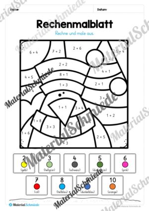 Rechenmalblätter Winter: Zahlenraum 10 (Vorschau 08)