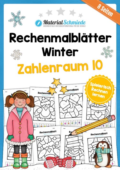 Rechenmalblätter Winter: Zahlenraum 10