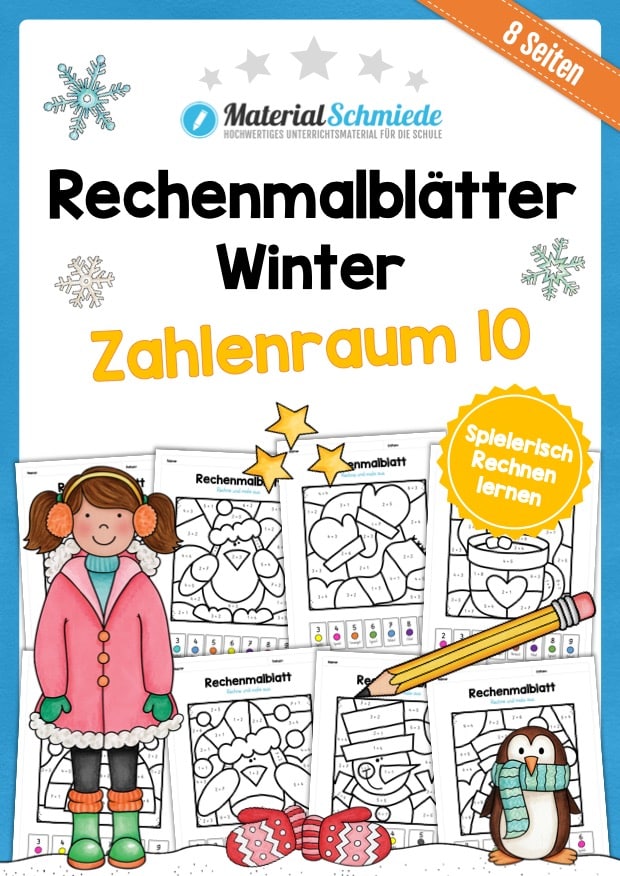 Rechenmalblätter Winter: Zahlenraum 10