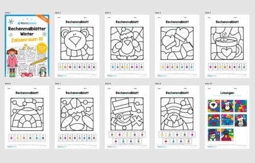 Rechenmalblätter Winter: Zahlenraum 10 (Überblick)