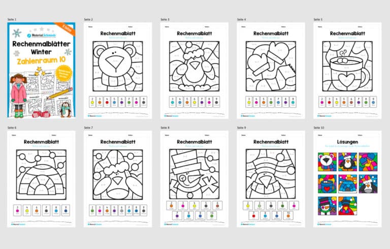 Rechenmalblätter Winter: Zahlenraum 10 (Überblick)
