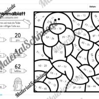 8 Rechenmalblätter Winter: Zahlenraum 100 (Arbeitsblatt 03)