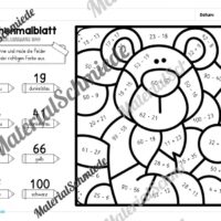 8 Rechenmalblätter Winter: Zahlenraum 100 (Arbeitsblatt 06)